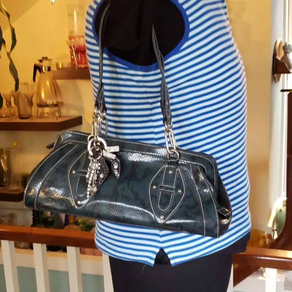 Worthington Faux Snake Turquoise Handbag With Charm Keychain